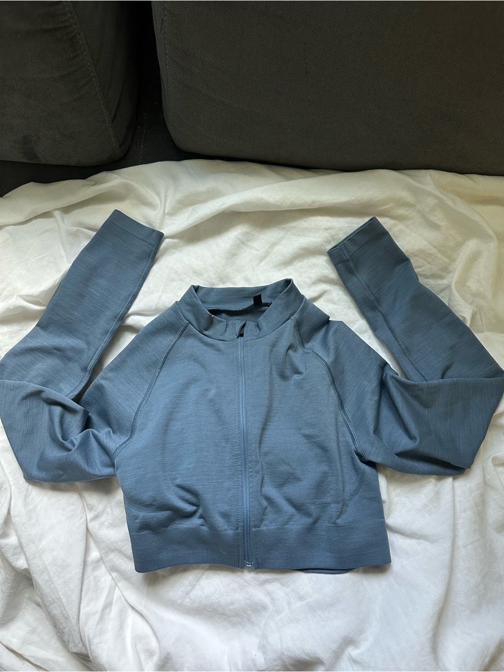 Cropped Slate Blue Zip-Up Jacket